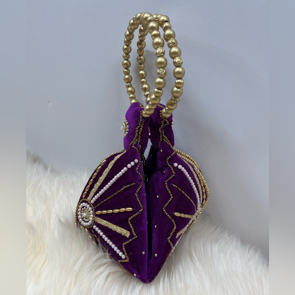 Fortune Cookie Bag Purple Velvet Encrusted with Beads NWOT - Picture 3 of 12